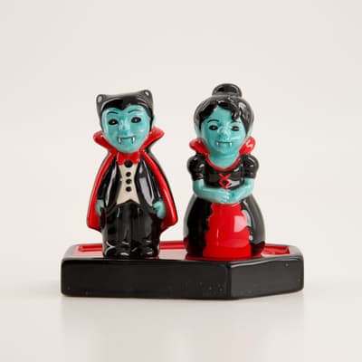 Vampire Couple Salt and Pepper Set with Holder
