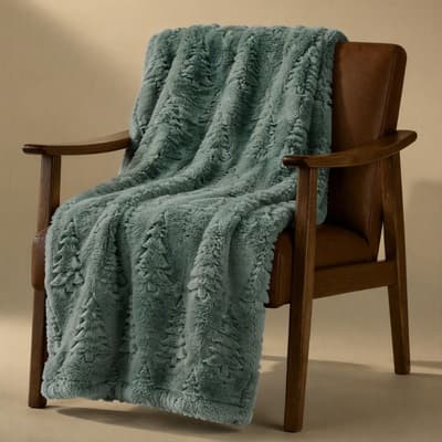 Green Faux Fur Trees Throw