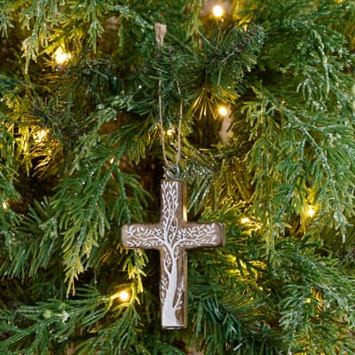 Wooden Engraved Cross Ornament