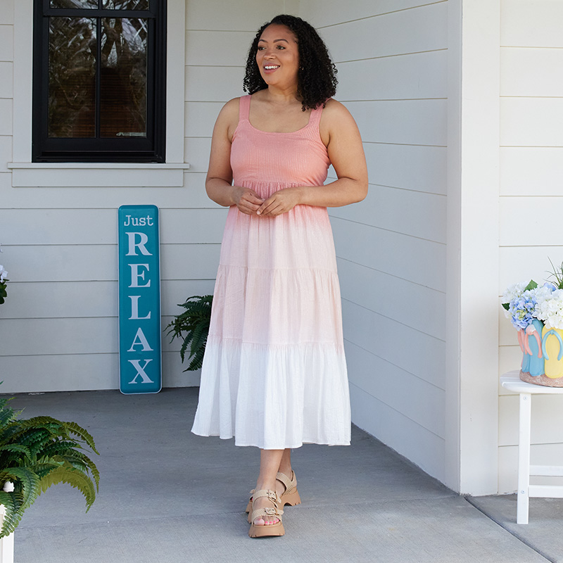 Coral Ombre Tier Dress - Cracker Barrel