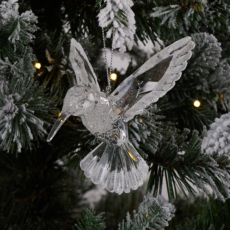 Frosted Clear Acrylic Hummingbird Ornament Cracker Barrel