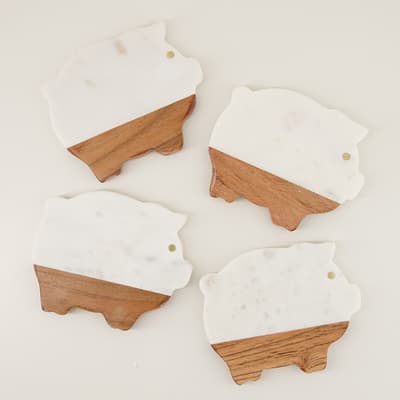 Pig Shaped Marble Coasters Set of 4
