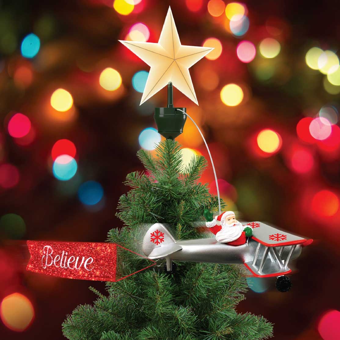 Santa In Biplane Animated Tree Topper Cracker Barrel