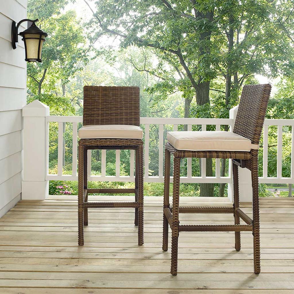 Bradenton Outdoor Wicker Bar Height Stools with Cushions Set of