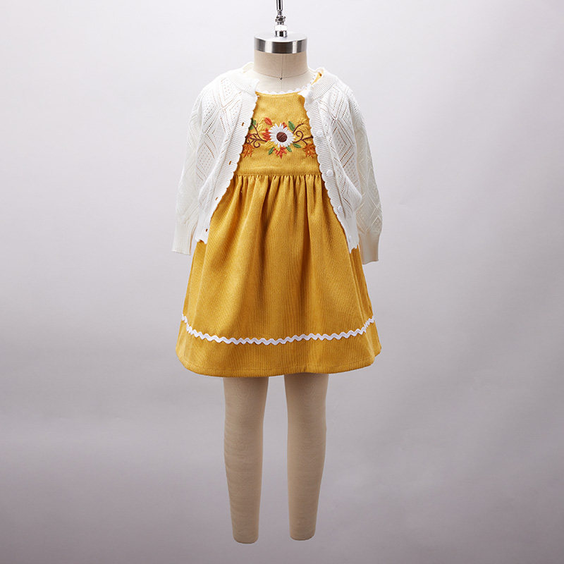 Toddler Embroidered Corduroy Yellow Dress and Cardigan - Cracker Barrel
