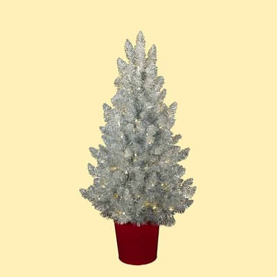 4.5' Prelit Silver Tinsel Christmas Tree