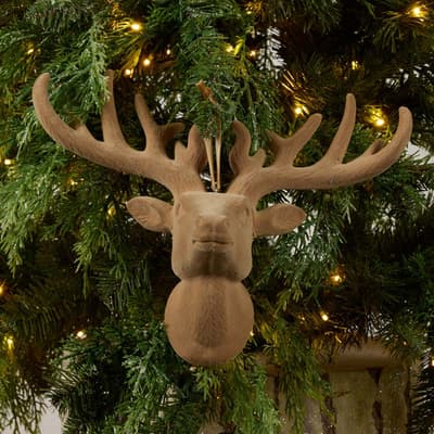 Flocked Deer Head Ornament