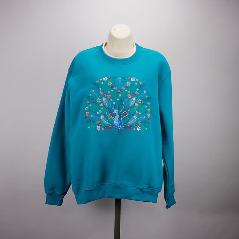 Peacock Teal Embroidered Sweatshirt Cracker Barrel