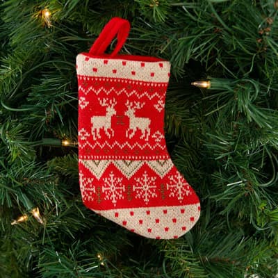 8" Mini Knit Stocking Ornament - Tan Stripe