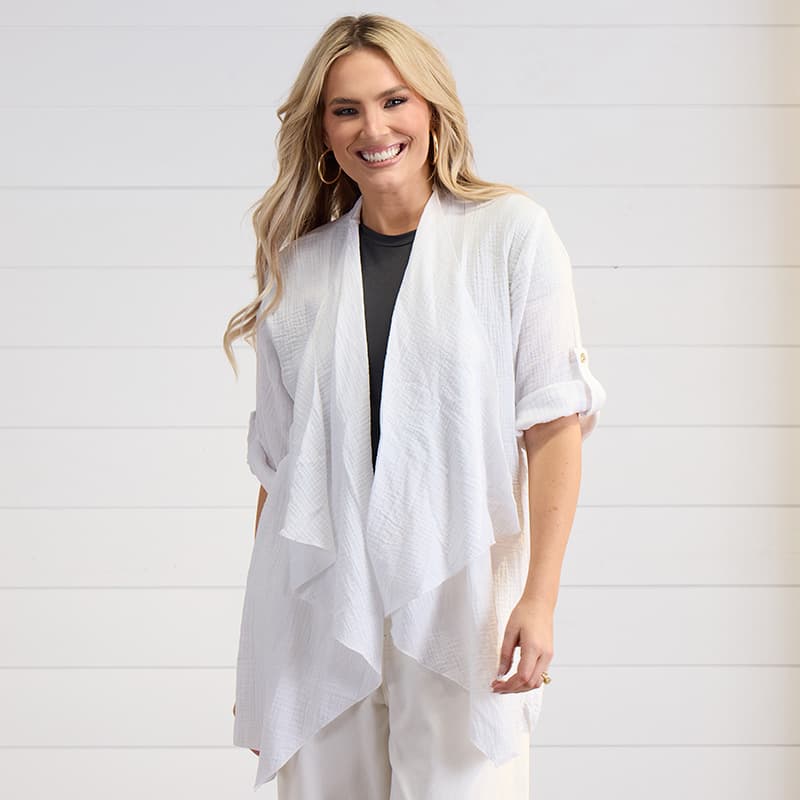 White Double Gauze Cardigan - Cracker Barrel