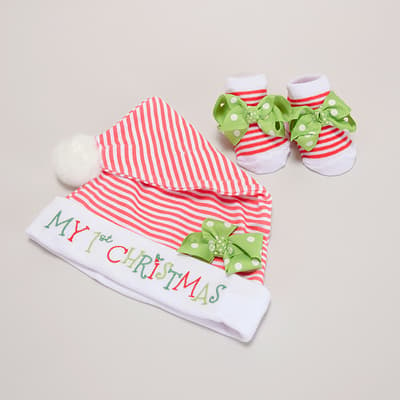 1st Christmas Stripe Hat Sock Set