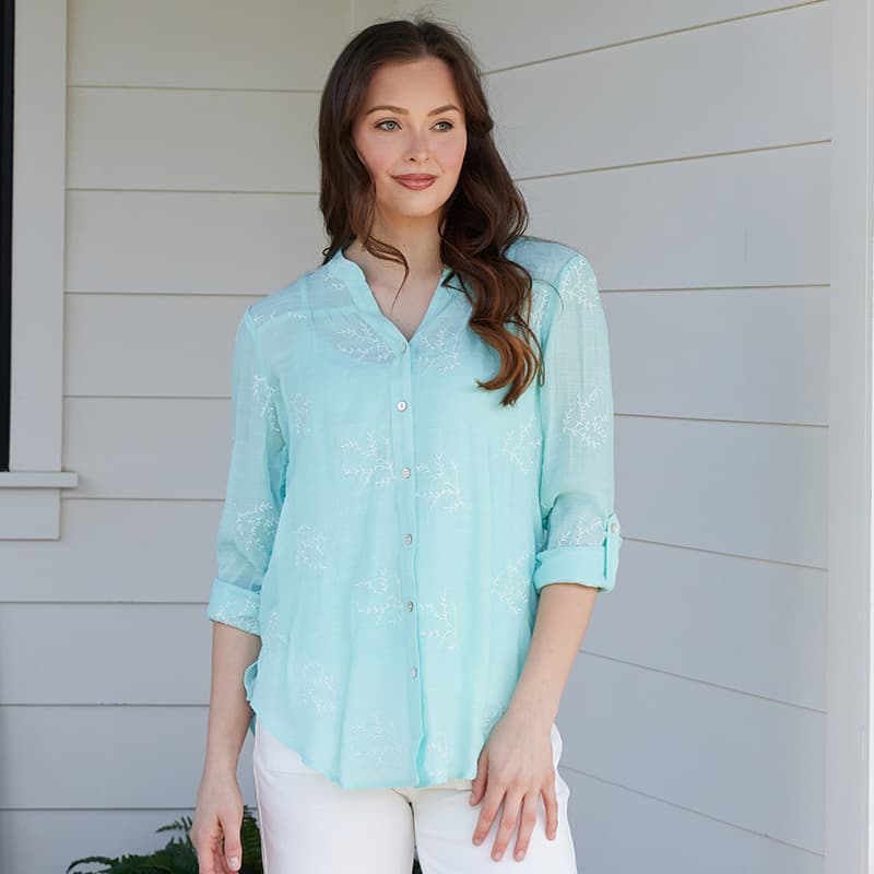 トップス Acka  embroidery frill blouse Acka】 embroidery frill blouse