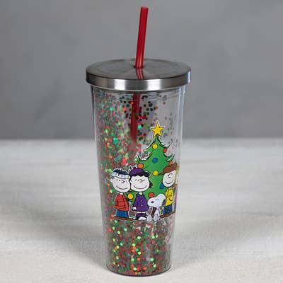 Peanuts Gang Christmas Glitter Cup with Straw