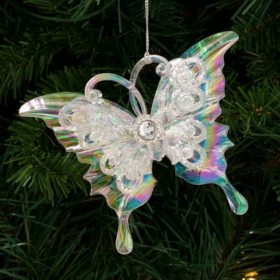 Iridescent Butterfly With Jewels Ornament