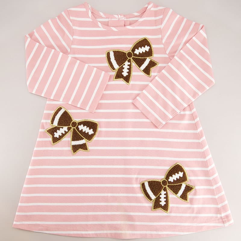 Toddler Knit Football Bow Pink Stripe Dress - Cracker Barrel