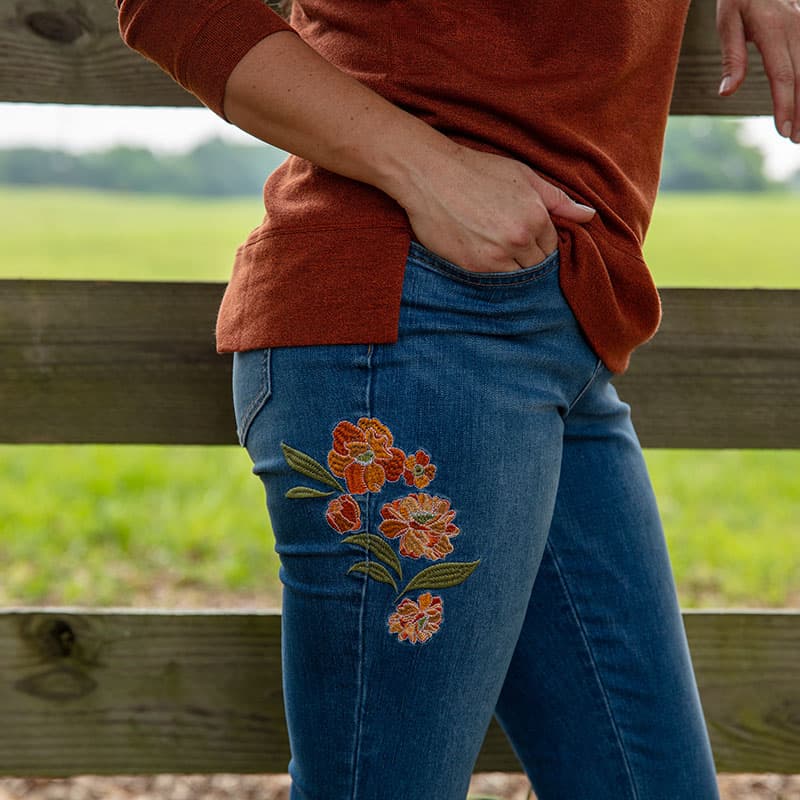 Flowers In My Pocket Embroidered Jeans