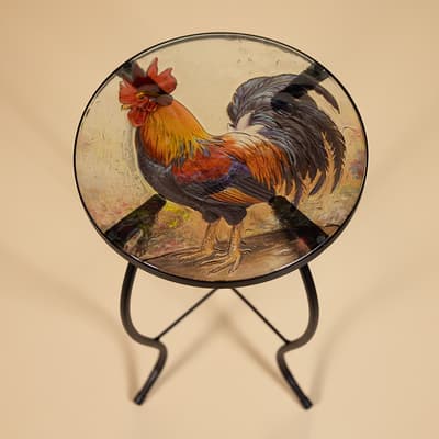 Glass Rooster Side Table