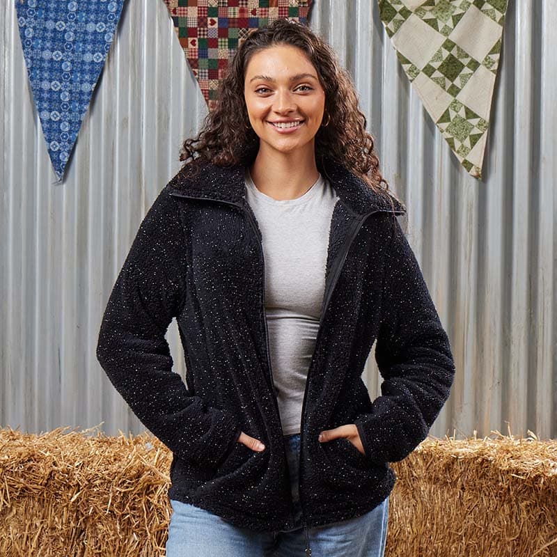 Black Lurex Zip-Up Fleece Jacket - Cracker Barrel