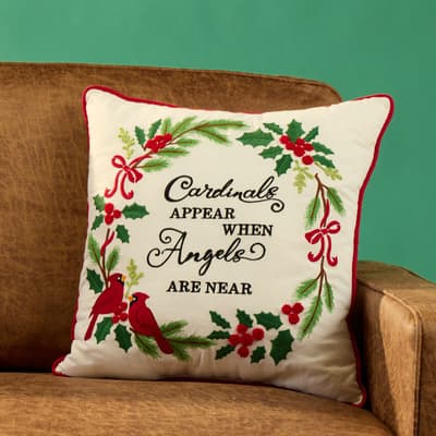 Cardinal Wreath Embroidered Pillow