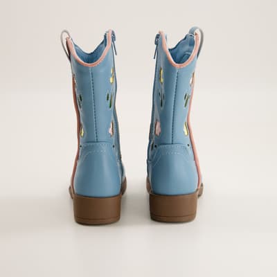 Toddler Tall Scallop Flower Blue Cowboy Boots