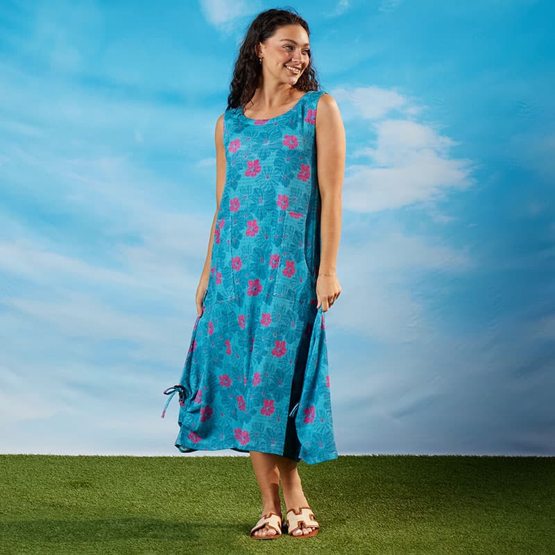 Teal Floral Patio Dress - Cracker Barrel