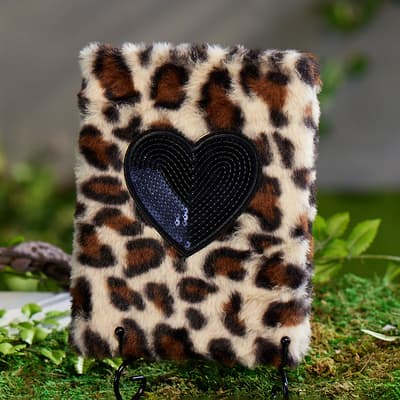 Sequin Heart Leopard Plush Journal