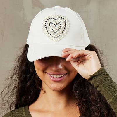 Ivory with Pearl Heart Ball Cap