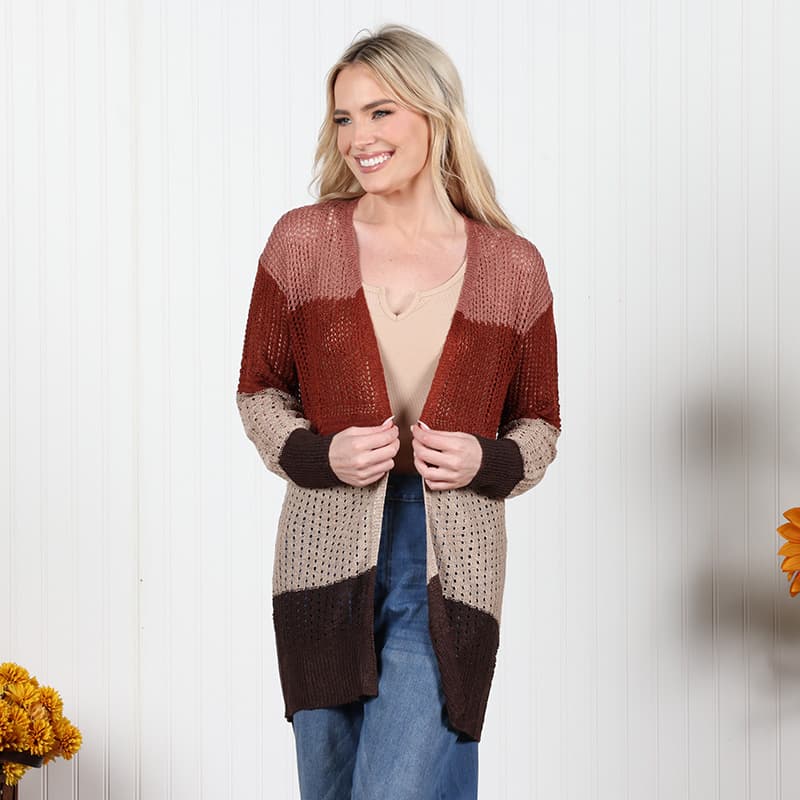 【Anyone more】Libby Layered Color Cardigan Set Harvest Colorblock Cardigan - Cracker Barrel