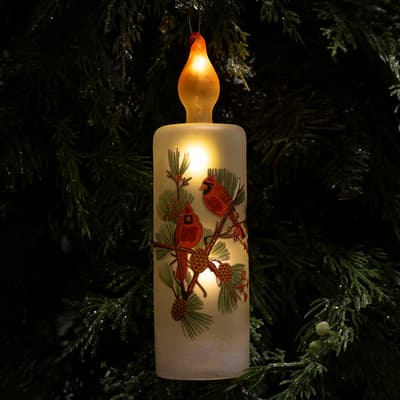 Lighted Glass Candle Cardinal Ornament