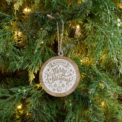 Wooden Round Merry Christmas Ornament