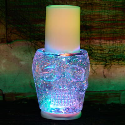 Skull Glitter Globe With Led Candle