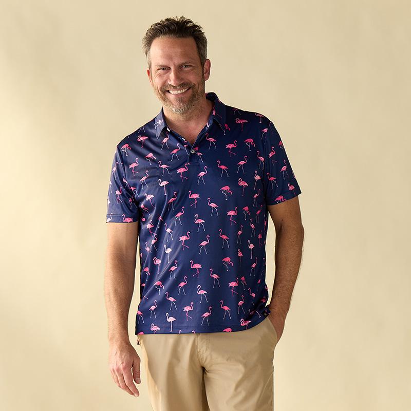 Short Sleeve Flamingo Blue Polo - Cracker Barrel