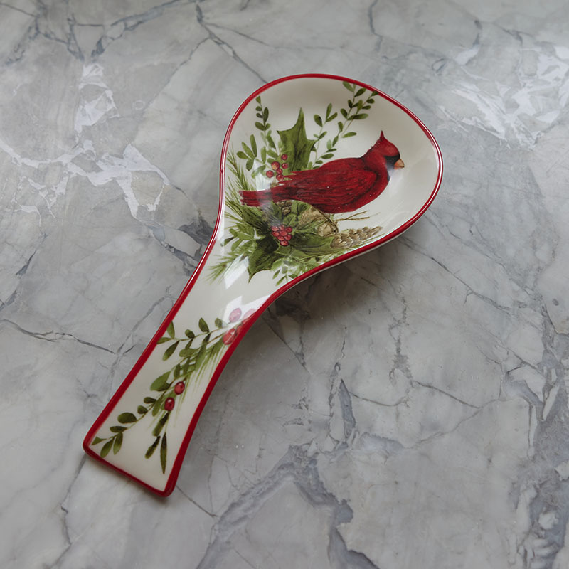 Stoneware Cardinal Spoon Rest Cracker Barrel