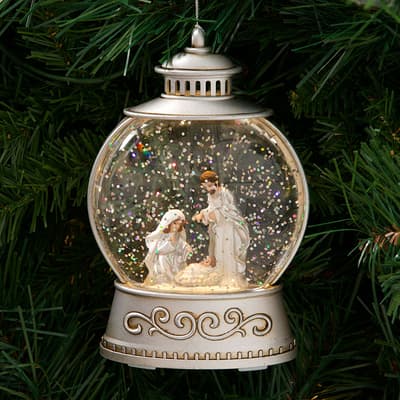 Nativity Lantern Glitter Globe Ornament
