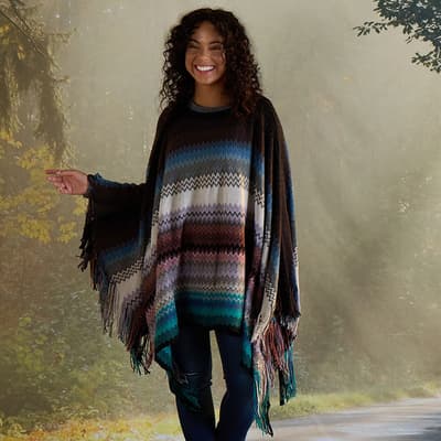 Chevron Poncho with Fringe