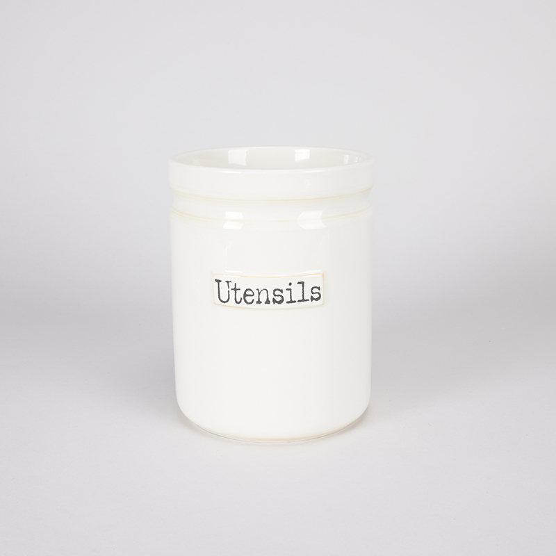 Stoneware Crock Utensil Holder Cracker Barrel