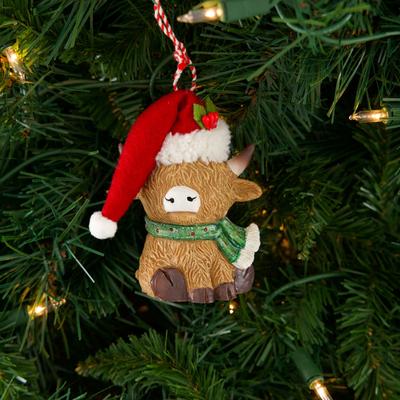 Highland Cow In Santa Hat Ornament