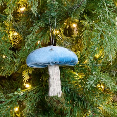 Blue Velvet Mushroom Ornament