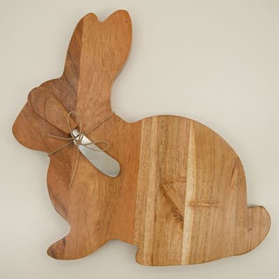 Wood Bunny Cheese Board with Spreader