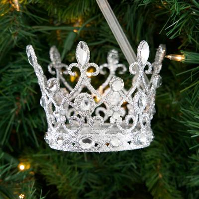 Silver Glitter Crown Ornament