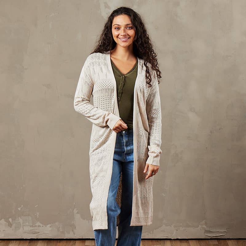 Beige Pointelle Duster Cardigan Cracker Barrel