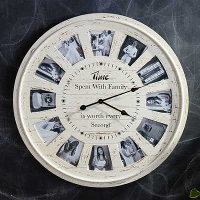 White Wooden Wall Clock with Photo Frame