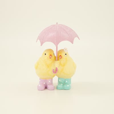 Chick Couple with Umbrella Figurine