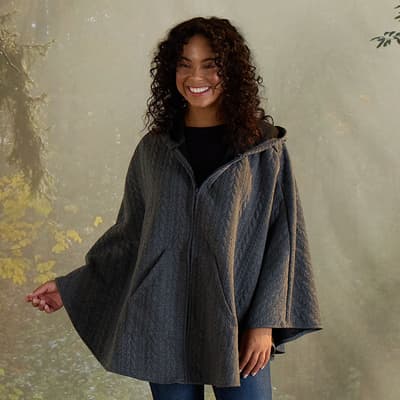 Gray Textured Zipper Poncho