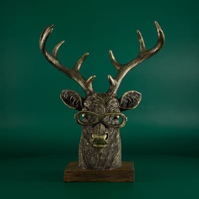Bronze Deer Head with Glasses