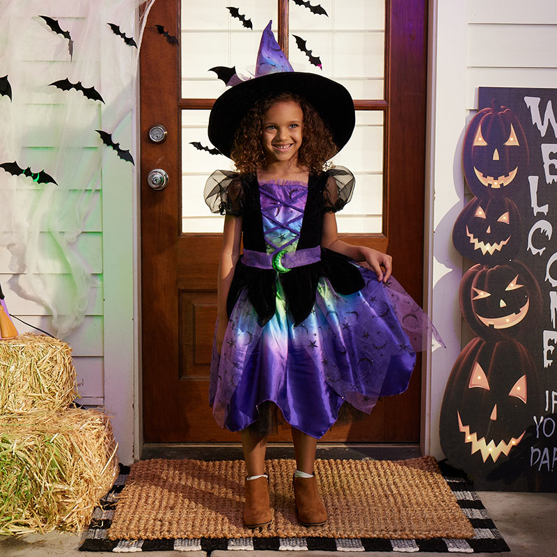 Girls Witch Costume with Hat Purple, Classic Halloween Fancy Dress Up Outfit, Girl's, Size: 3-4t