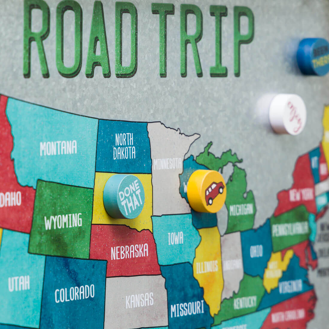 Road Trip Aluminum Map of the United States of America - magnets included