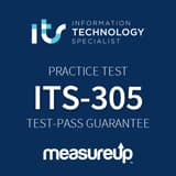 The MeasureUp ITS-305: Information Technology Specialist Software Development practice test. Pearson logo. MeasureUp logo