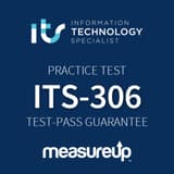 The MeasureUp ITS-306: Information Technology Specialist HTML5 App Development practice test. Pearson logo. MeasureUp logo