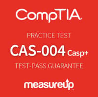 The MeasureUp CompTIA CASP+ (CAS-004) Online practice test. Pearson logo. MeasureUp logo